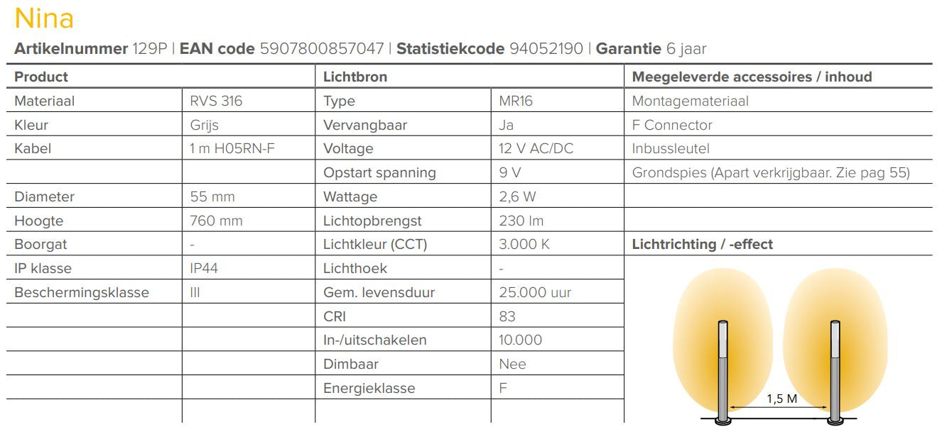 LightPro 12 volt tuinverlichting Nina Staande Lamp specificaties