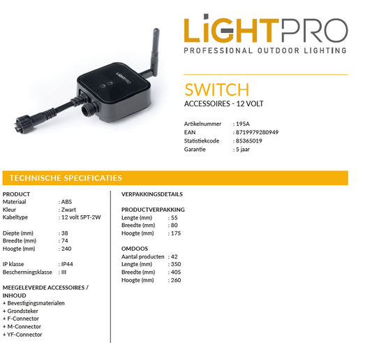 LightPro 12 volt tuinverlichting Switch Nxt specificaties